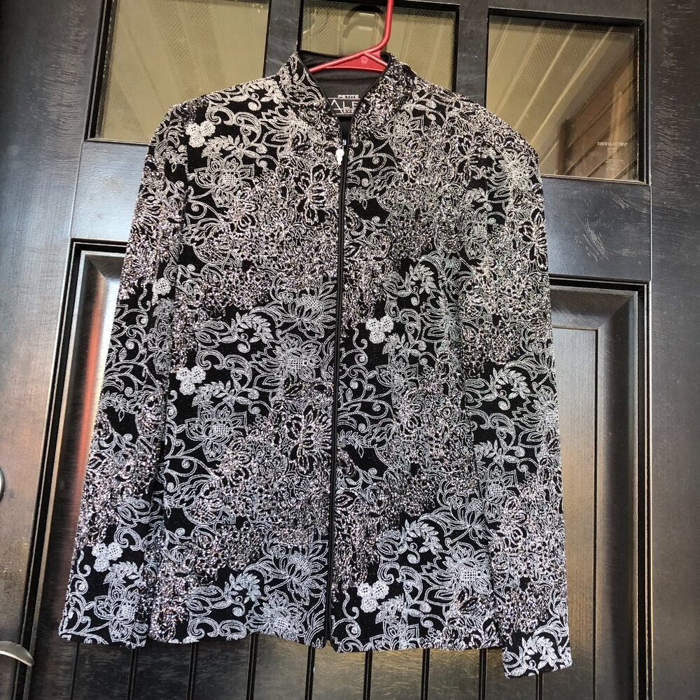 Alex Evenings Petite black zip up glitter jacket